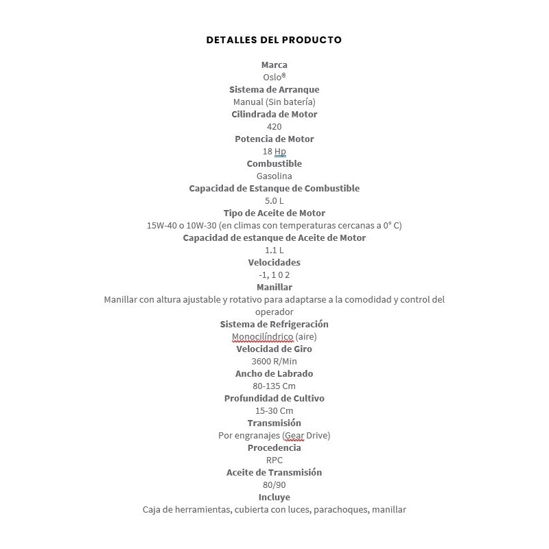 Motocultivador Oslo 18 HP Expert Gasolina